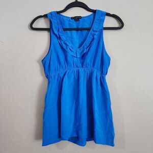 Twenty One Womens Pullover Silk Blouse Size S Blue Empire Waist V-Neck Top
